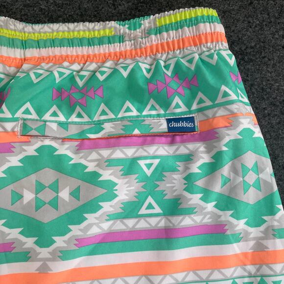 Chubbies Size 3XL 7” Swim Trunks Aztec Tribal Print Shorts Green Pink Neon - Picture 7 of 8